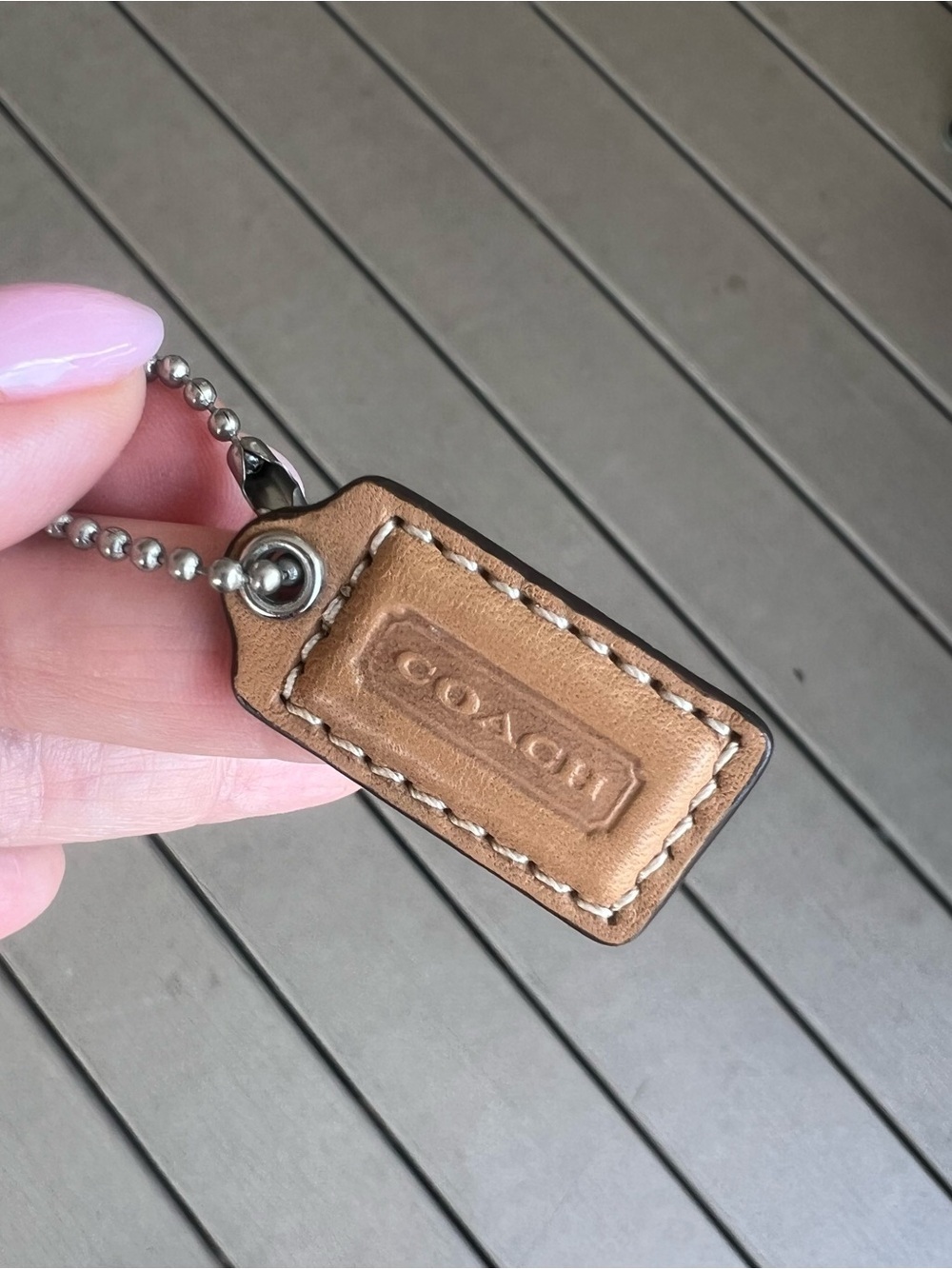 Coach Leather Hang Tag Keychain - Tan